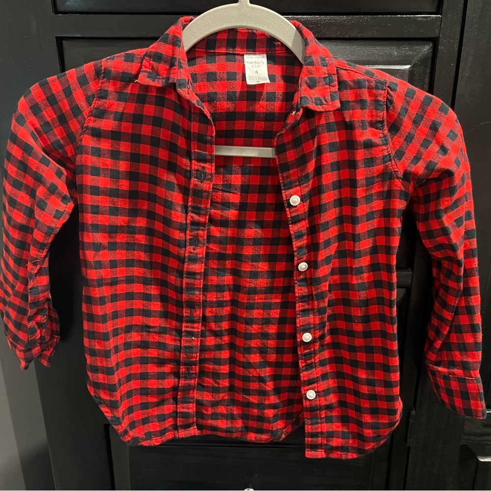 Carters red plaid button down shirt 4t